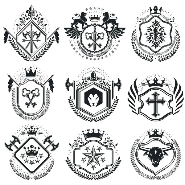 Escudo de armas, emblemas, conjunto de insignias — Archivo Imágenes Vectoriales