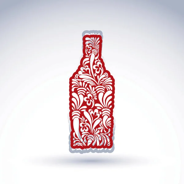 Bottle decorated with floral pattern — Stock Vector