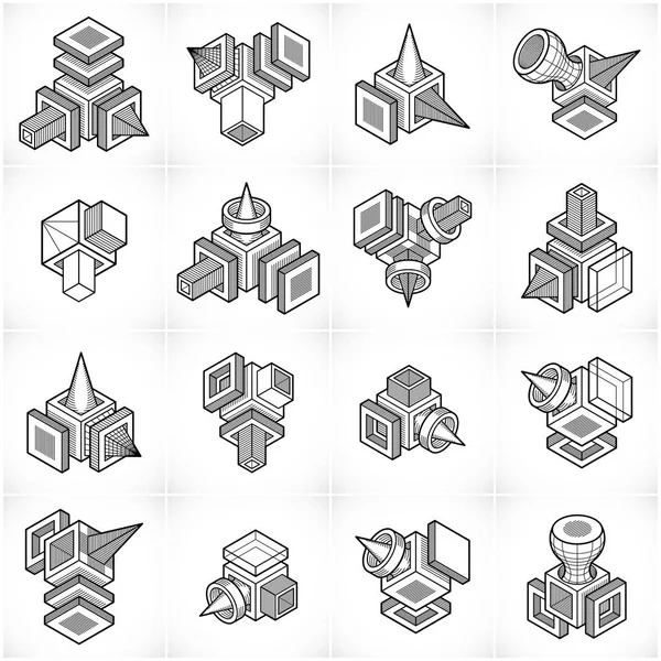 Set di forme isometriche astratte — Vettoriale Stock
