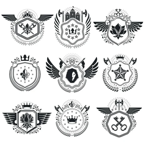 Brasão de armas retrô, conjunto de emblemas — Vetor de Stock