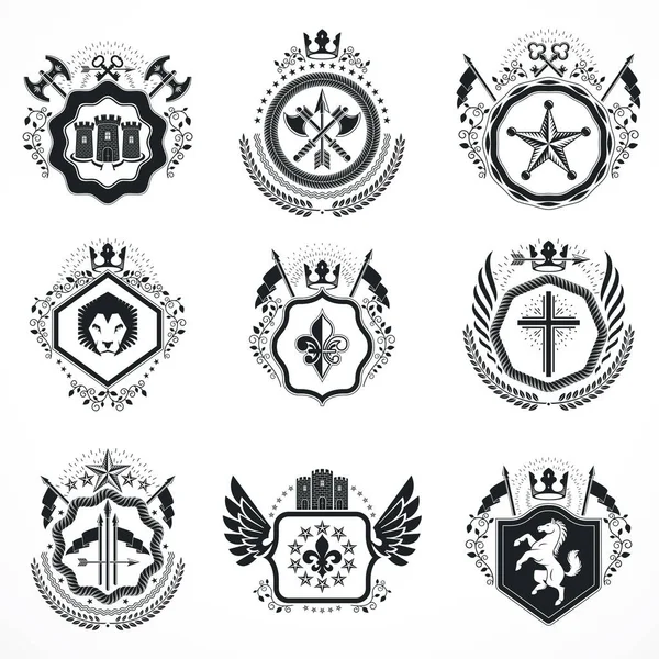 Conjunto de emblemas heráldicos vintage —  Vetores de Stock