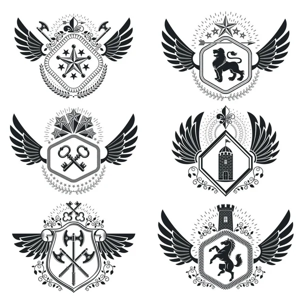 Vintage heraldische emblemen set — Stockvector