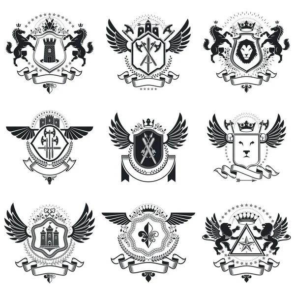 Brasão de armas, emblemas, conjunto insígnias — Vetor de Stock