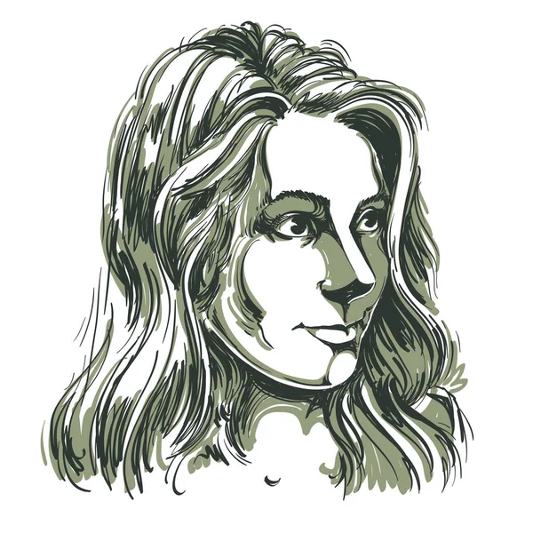 大きな期待を集めてウェーブのかかった髪の女性の肖像画 — ストックベクタ