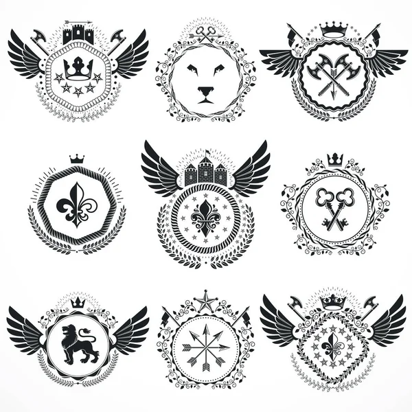 Conjunto de emblemas heráldicos vintage — Archivo Imágenes Vectoriales