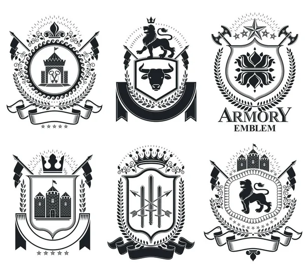 Vintage heraldikai emblémák beállítása — Stock Vector