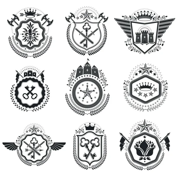 Vintage heraldische emblemen set — Stockvector