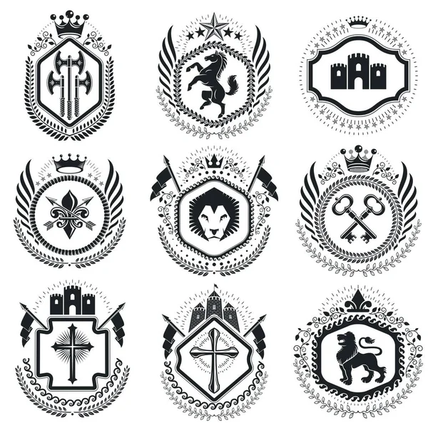 Wappen, Embleme, Insignien gesetzt — Stockvektor