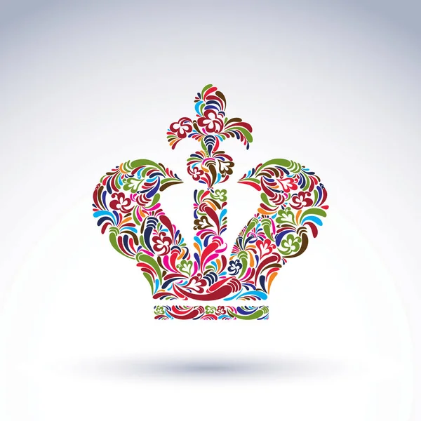 Krone mit Kreuz und Blumenmuster — Stockvektor