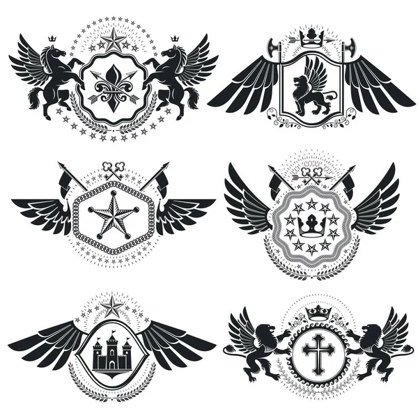 Vintage heraldic emblems set — Stock Vector