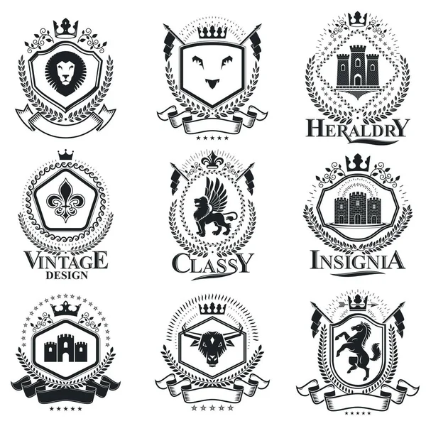 Vintage heraldic emblems set — Stock Vector