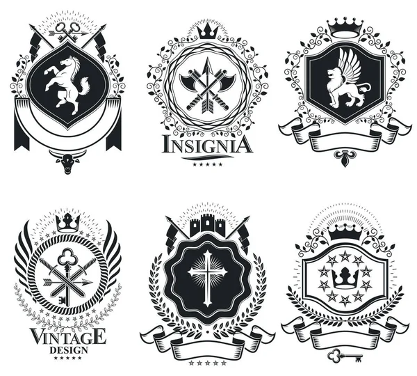 Vintage heraldische emblemen set — Stockvector