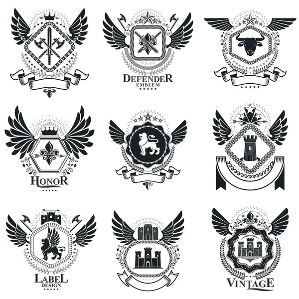 Vintage heraldiska emblem set — Stock vektor