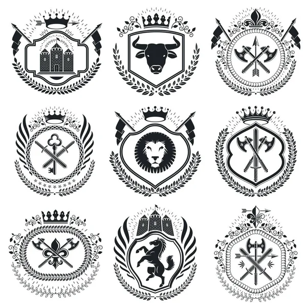 Conjunto de emblemas heráldicos vintage — Vector de stock