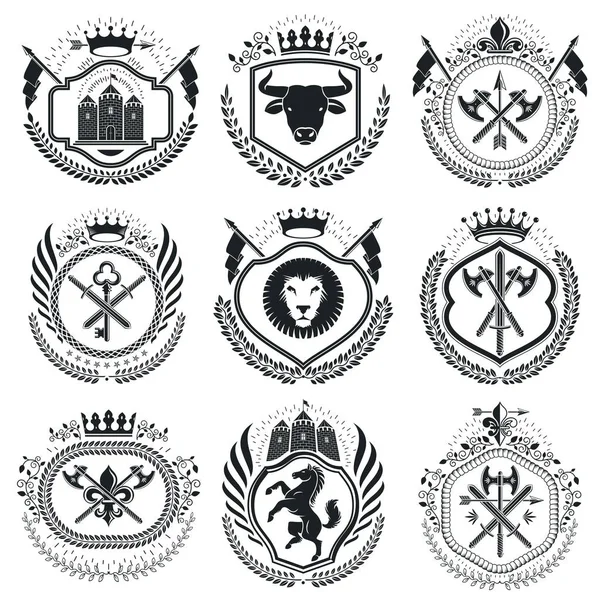 Vintage heraldiska emblem set — Stock vektor