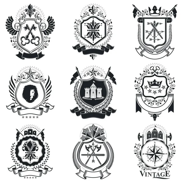 Retro-Wappen, Embleme gesetzt — Stockvektor