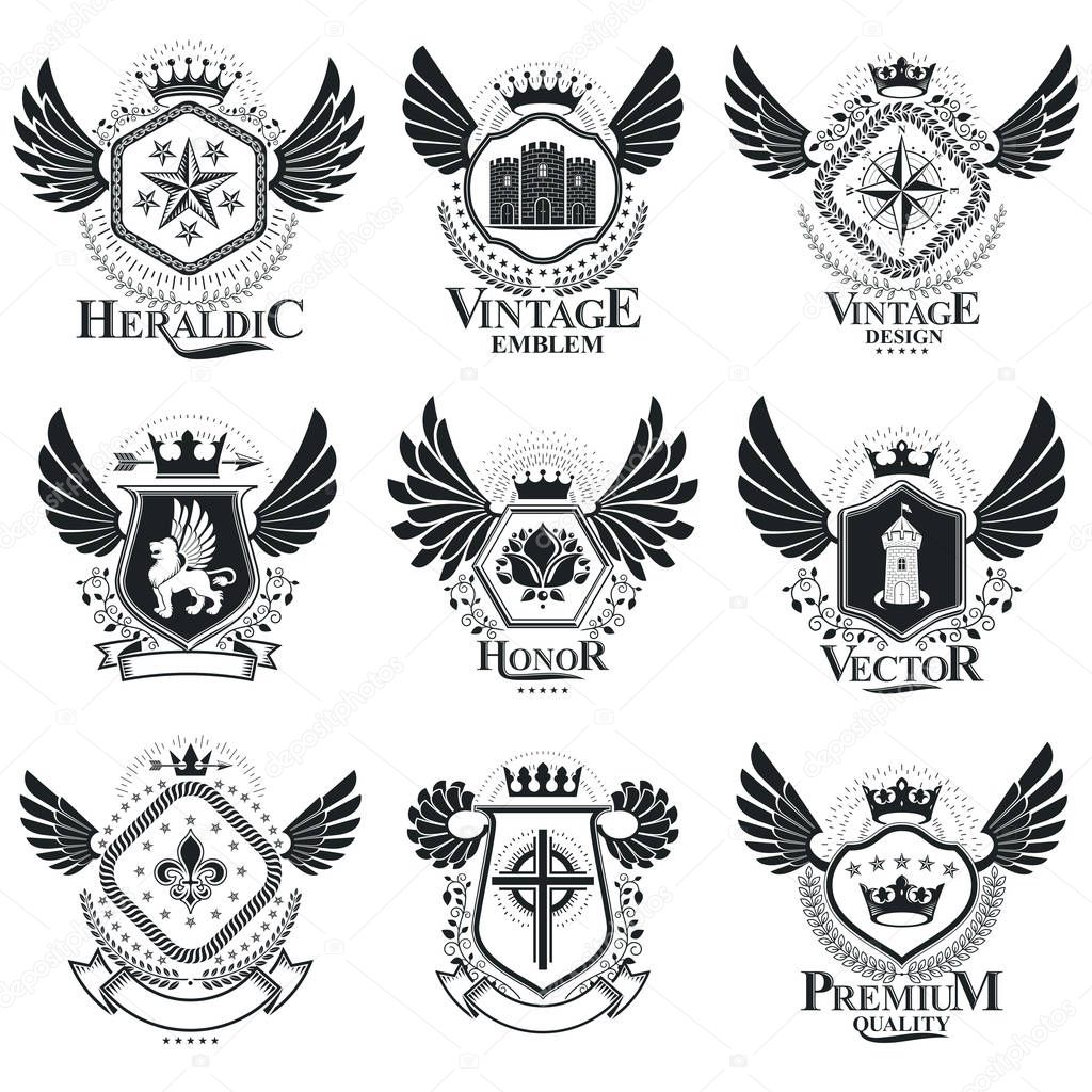 Vintage heraldic emblems set 