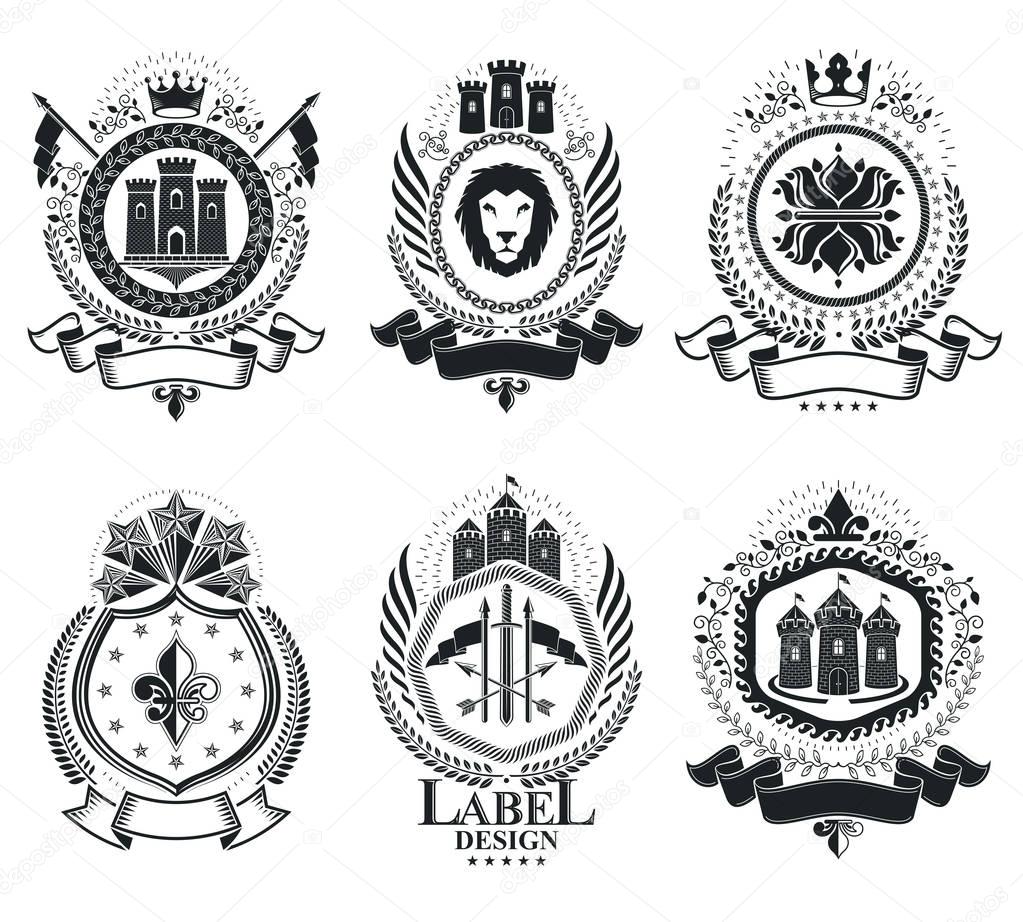 Vintage heraldic emblems set 