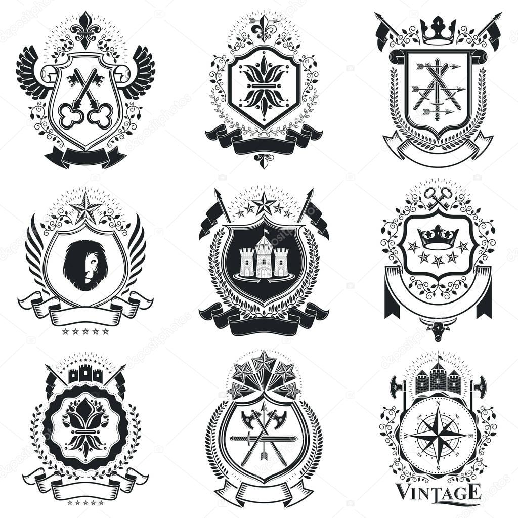retro coat of arms, emblems set