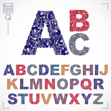 Set of letters font with floral pattern