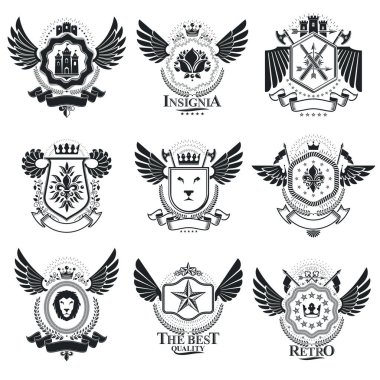 Vintage heraldic emblems set  clipart