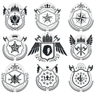 retro coat of arms, emblems set clipart