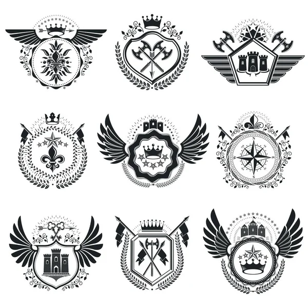 Vintage heraldiske emblemer satt – stockvektor