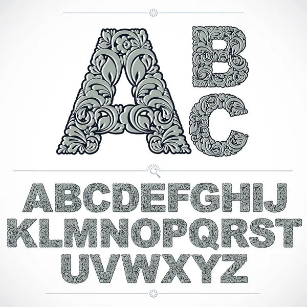 Σύνολο γραμμάτων αλφαβήτου floral γραμματοσειρά — Διανυσματικό Αρχείο