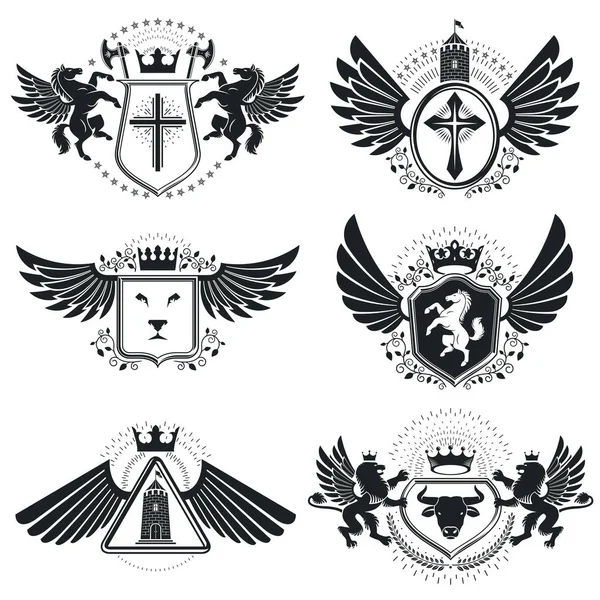 Conjunto de emblemas heráldicos vintage — Archivo Imágenes Vectoriales