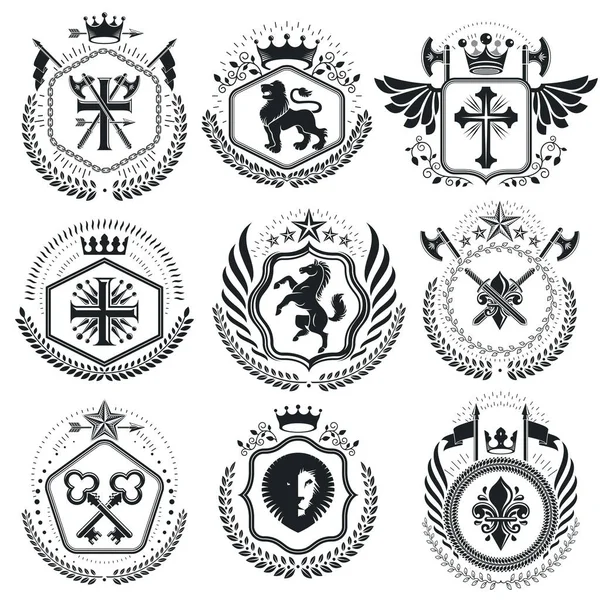 Vintage heraldiska emblem set — Stock vektor