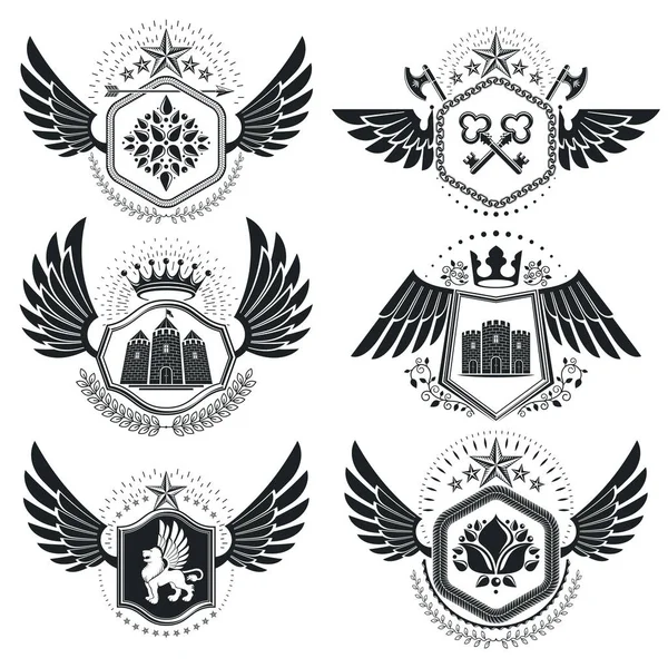 Vintage heraldic emblems set — Stock Vector