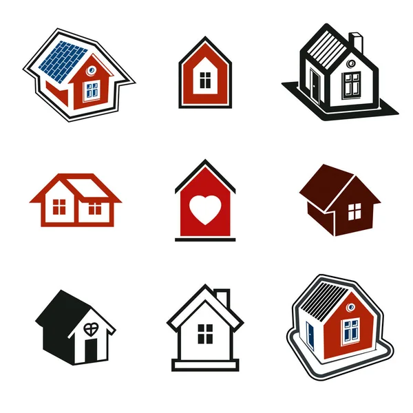 Casas, casas logotipo conjunto — Vector de stock