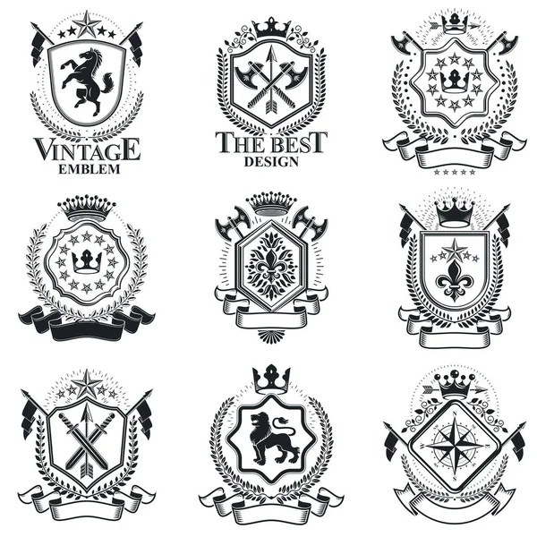 Conjunto de emblemas heráldicos vintage —  Vetores de Stock