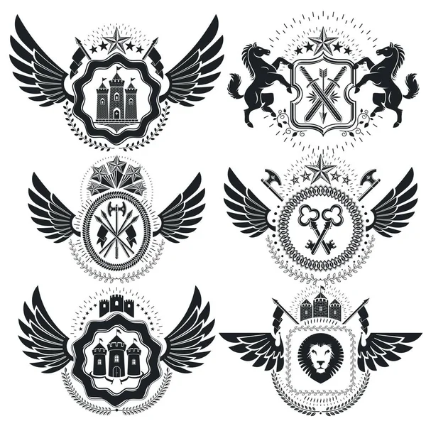 Vintage heraldische emblemen set — Stockvector