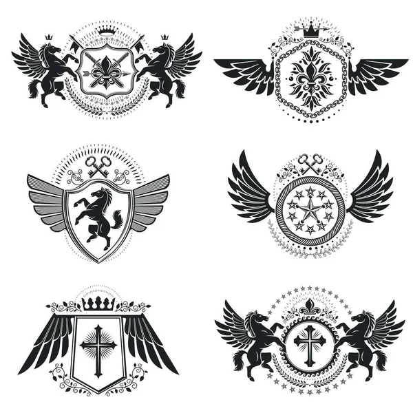 Set di emblemi araldici vintage — Vettoriale Stock