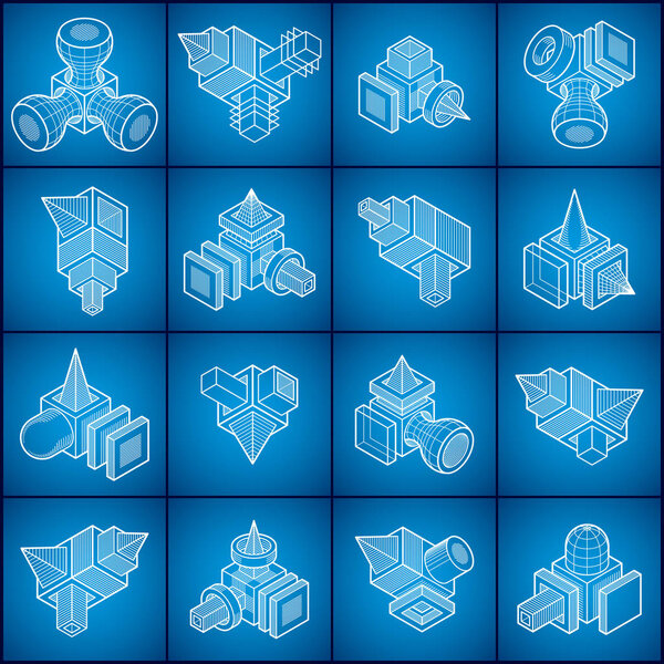 Engineering abstract geometric shapes set 