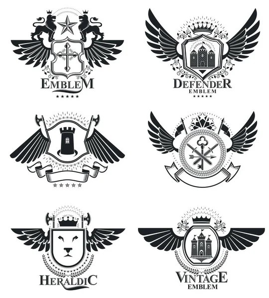 Vintage heraldic emblems set — Stock Vector