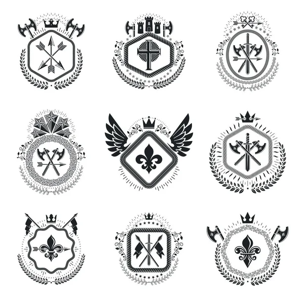 Vintage heraldiska emblem set — Stock vektor