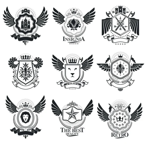 Vintage heraldic emblems set — Stock Vector
