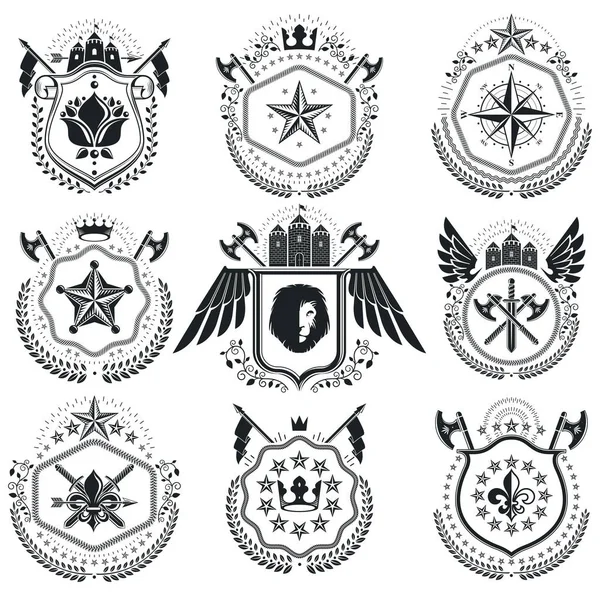 Retro coat of arms, emblems set — Stock Vector