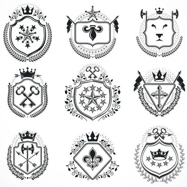 Vintage heraldische emblemen set — Stockvector