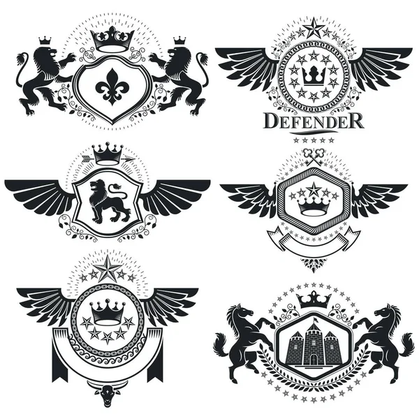 Vintage heraldische emblemen set — Stockvector