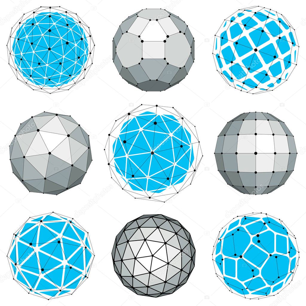 set of abstract geometric globe shapes