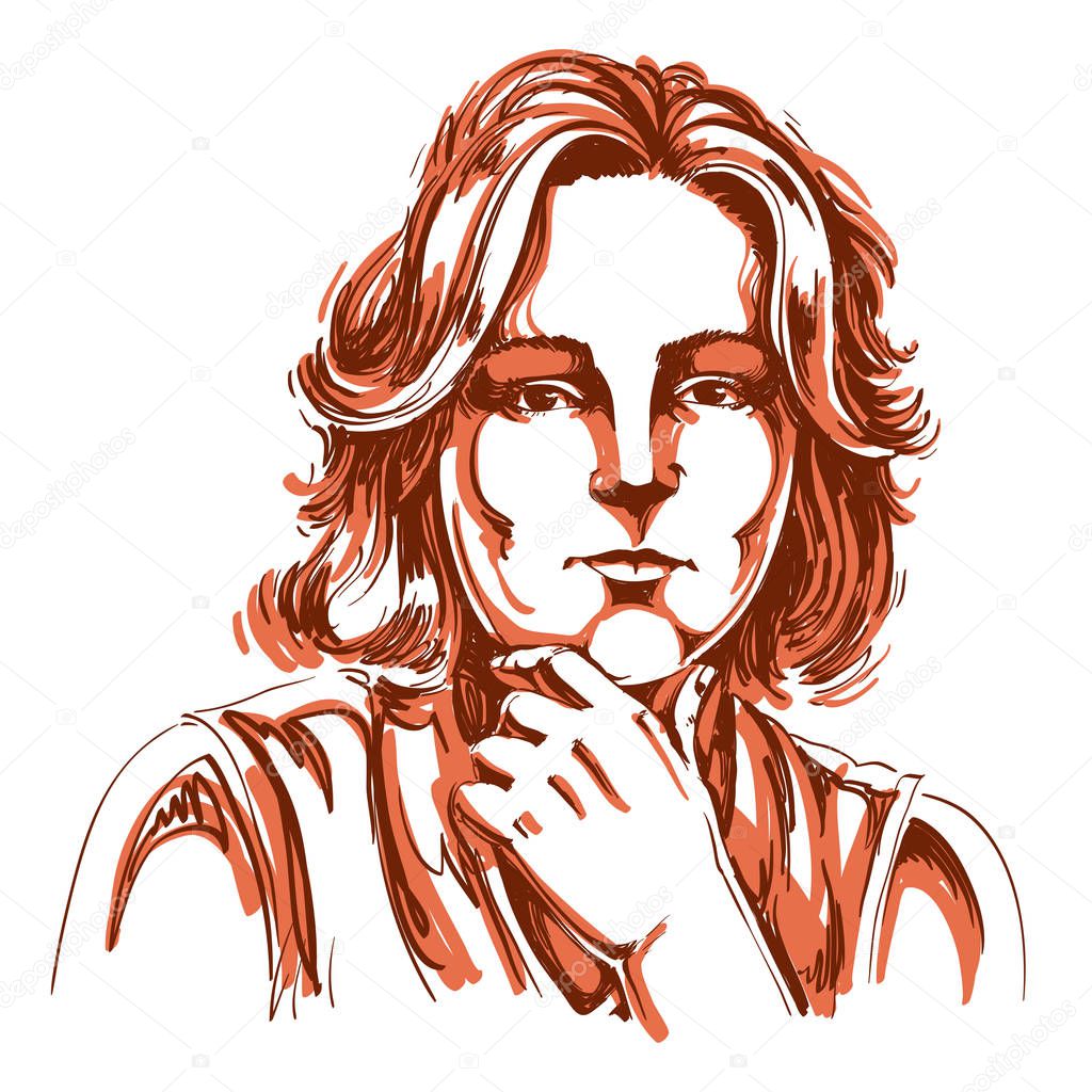 sketch portrait of thinking woman