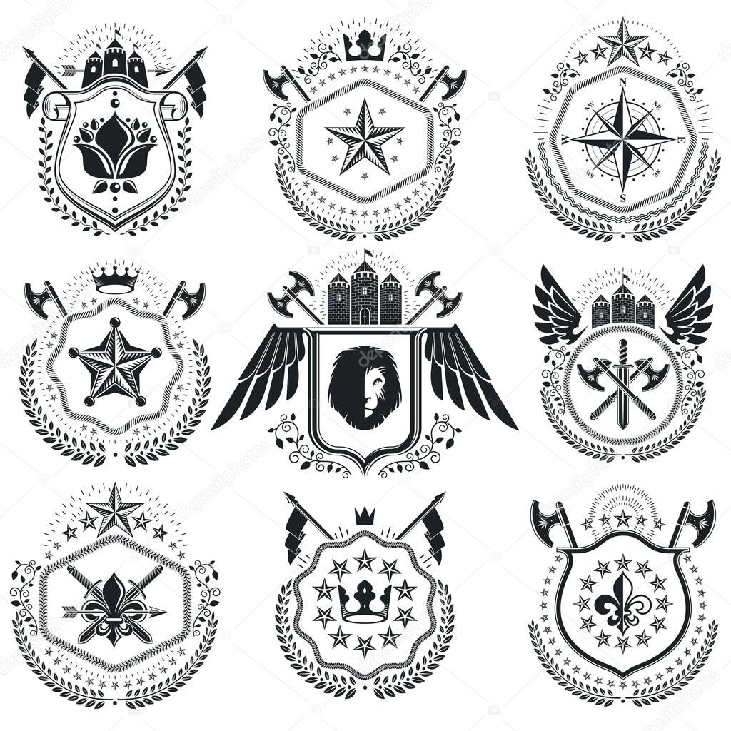retro coat of arms, emblems set