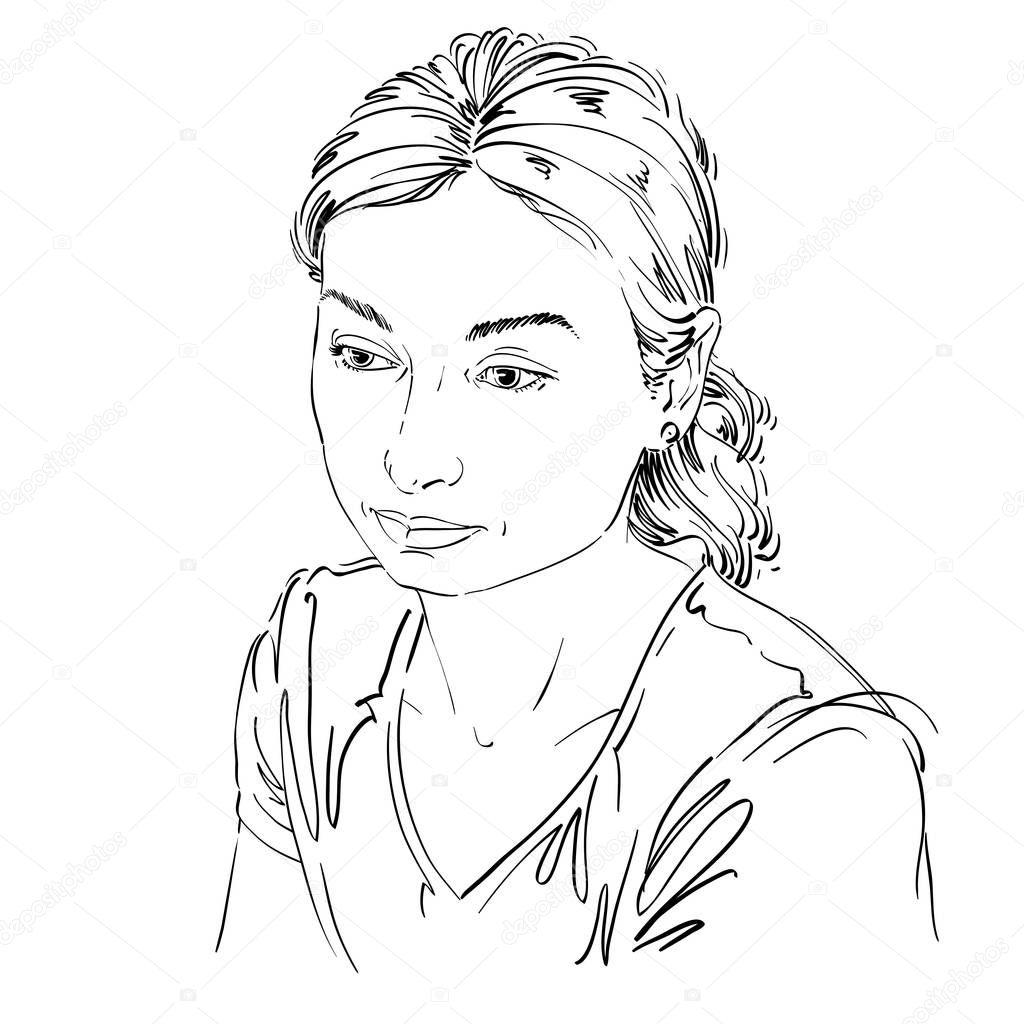 sketch portrait of sad woman