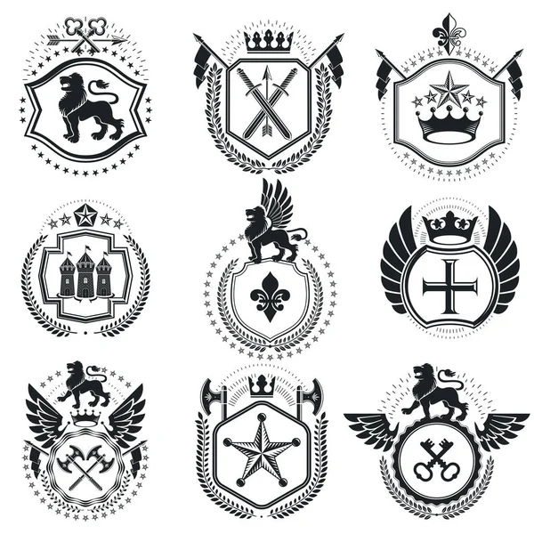 Escudo de armas, emblemas, conjunto de insignias — Archivo Imágenes Vectoriales