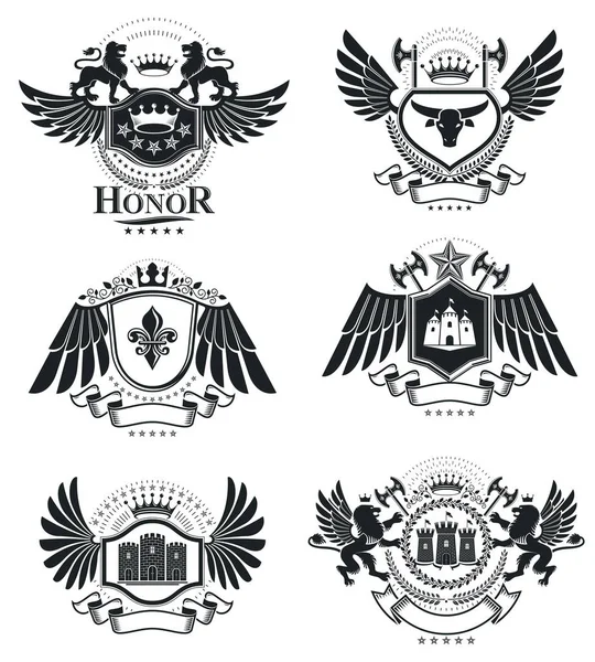 Vintage heraldic emblems set — Stock Vector