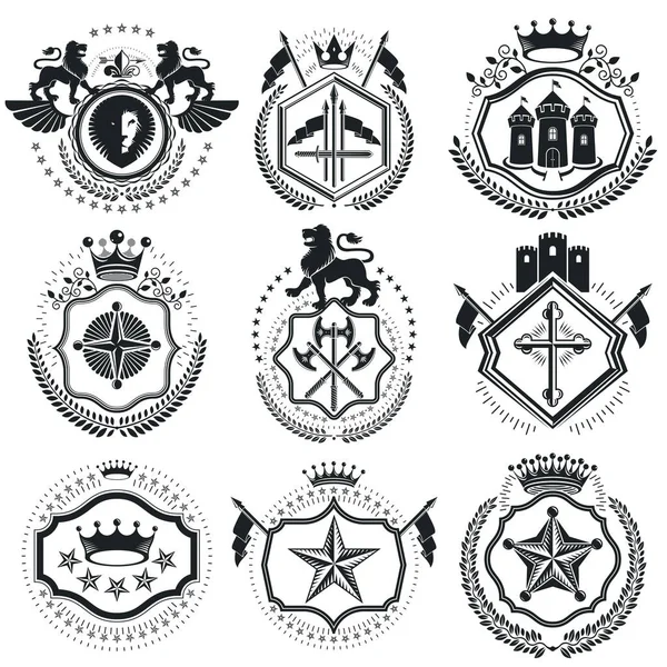 Escudo de armas retro, emblemas establecidos — Vector de stock