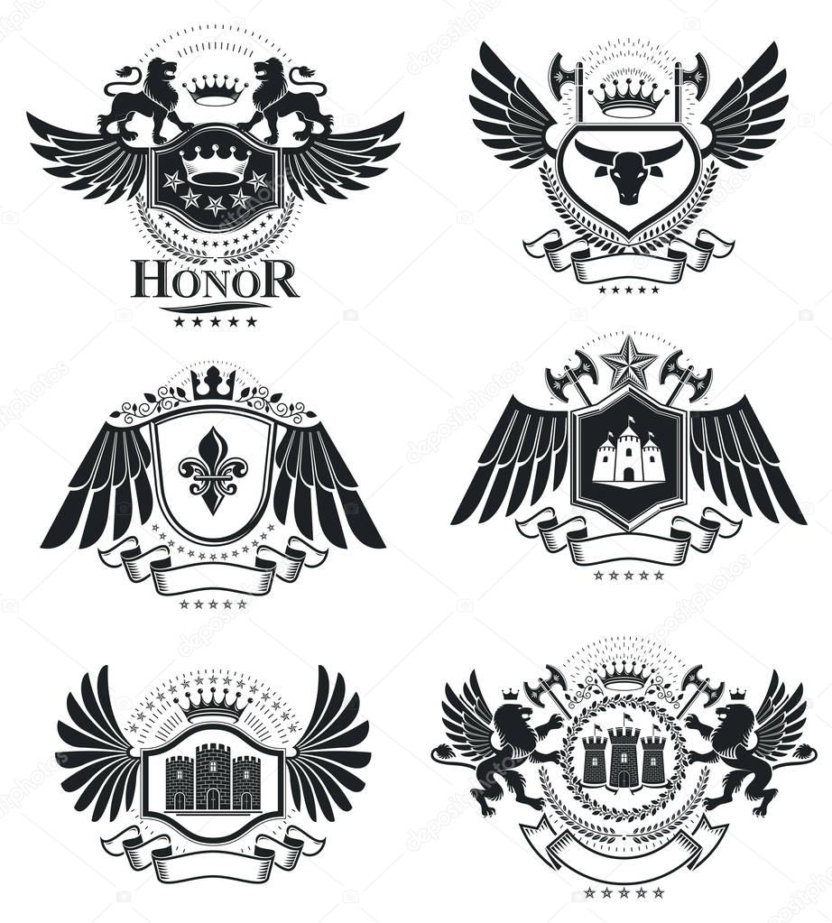 Vintage heraldic emblems set 